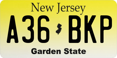 NJ license plate A36BKP