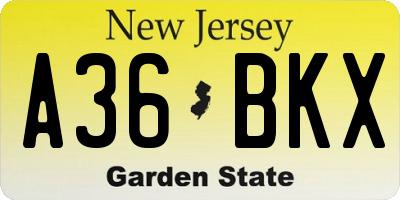 NJ license plate A36BKX