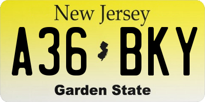 NJ license plate A36BKY