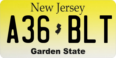 NJ license plate A36BLT