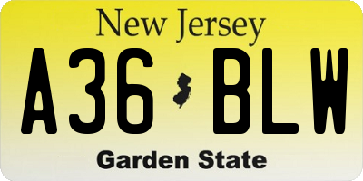 NJ license plate A36BLW