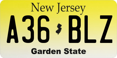 NJ license plate A36BLZ