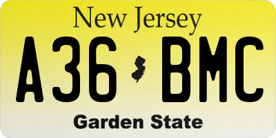 NJ license plate A36BMC
