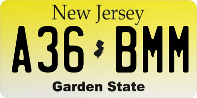 NJ license plate A36BMM