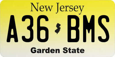NJ license plate A36BMS