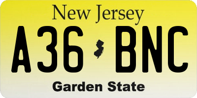 NJ license plate A36BNC