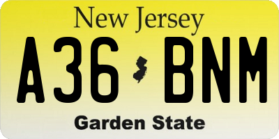 NJ license plate A36BNM