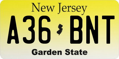 NJ license plate A36BNT