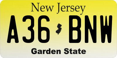NJ license plate A36BNW