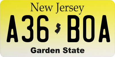 NJ license plate A36BOA