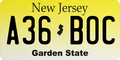 NJ license plate A36BOC