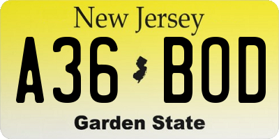 NJ license plate A36BOD