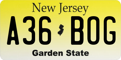 NJ license plate A36BOG