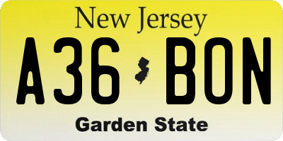 NJ license plate A36BON