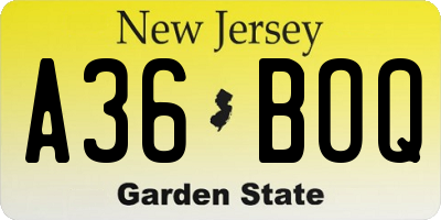 NJ license plate A36BOQ