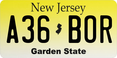 NJ license plate A36BOR