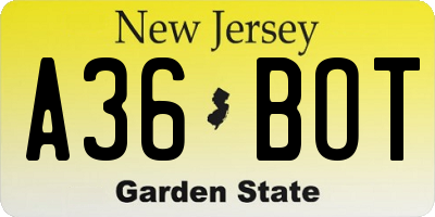 NJ license plate A36BOT