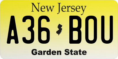NJ license plate A36BOU