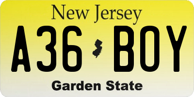 NJ license plate A36BOY