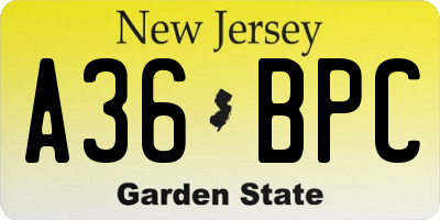 NJ license plate A36BPC