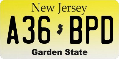 NJ license plate A36BPD