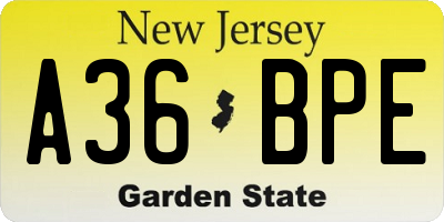 NJ license plate A36BPE