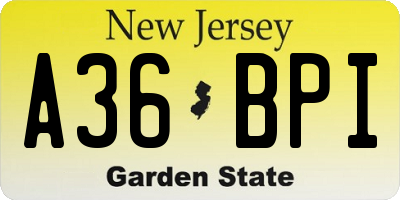 NJ license plate A36BPI