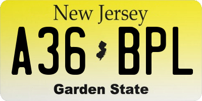 NJ license plate A36BPL