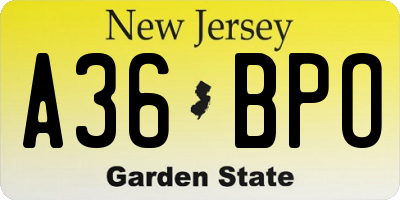 NJ license plate A36BPO