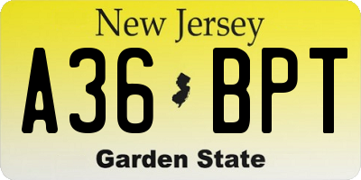 NJ license plate A36BPT