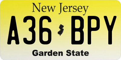 NJ license plate A36BPY