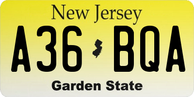 NJ license plate A36BQA