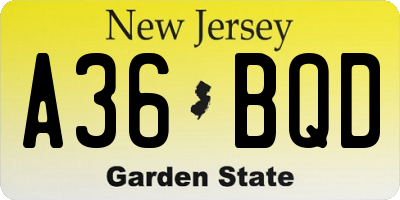 NJ license plate A36BQD