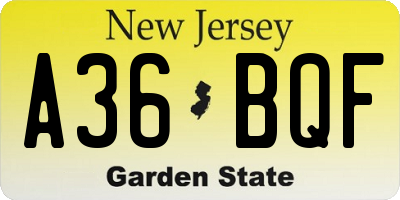 NJ license plate A36BQF