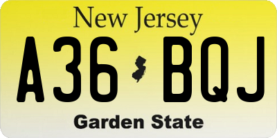 NJ license plate A36BQJ