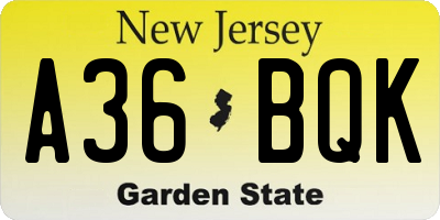 NJ license plate A36BQK