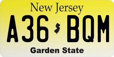 NJ license plate A36BQM