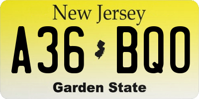 NJ license plate A36BQO