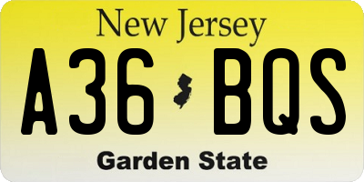 NJ license plate A36BQS