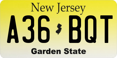 NJ license plate A36BQT