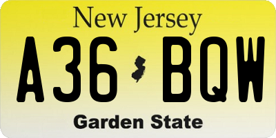 NJ license plate A36BQW