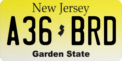 NJ license plate A36BRD