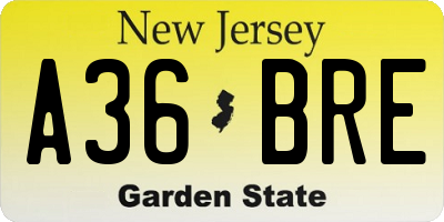 NJ license plate A36BRE