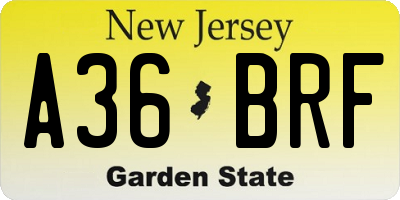 NJ license plate A36BRF