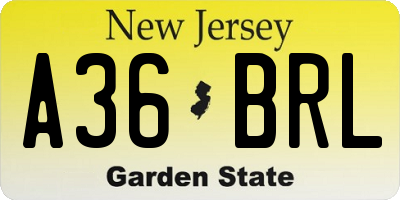 NJ license plate A36BRL