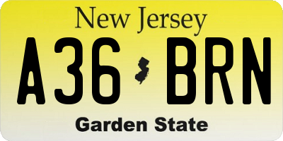NJ license plate A36BRN