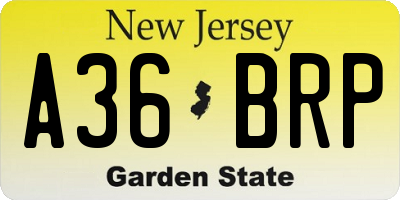NJ license plate A36BRP