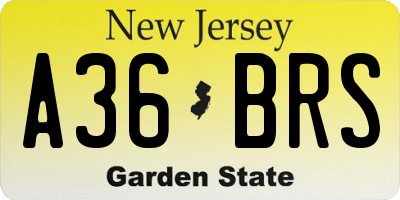 NJ license plate A36BRS