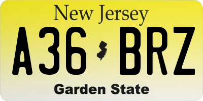 NJ license plate A36BRZ