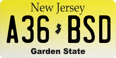 NJ license plate A36BSD